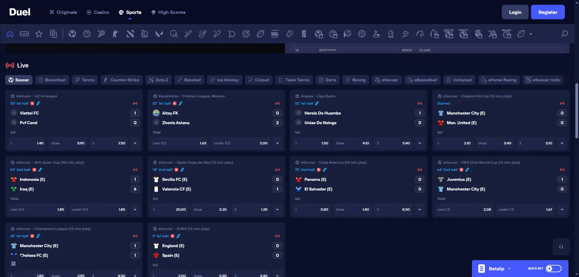 Duel Casino sportsbook – klađenje na fudbal, košarku i esport